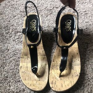 Chaps black wedge sandals, size 9